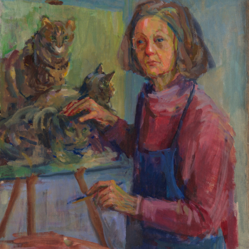 Zelfportret met drie katten