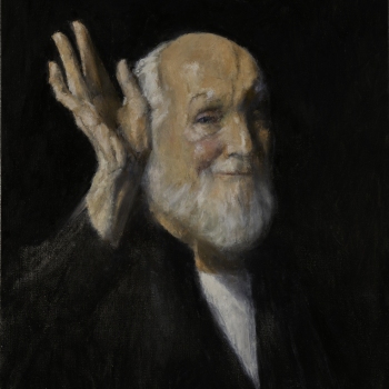 Zelfportret zwaaiend, 2024. Olieverf op doek, 60 x 50 cm.
